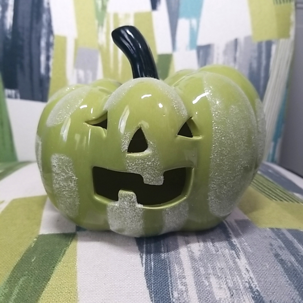 Ceramic Jack-o-Lantern Pumpkin Halloween Decorative Figurine Green - Hyde & EEK!
